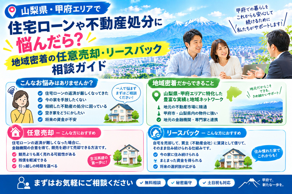 山梨県・甲府エリアで住宅ローンや不動産処分に悩んだら？地域密着の任意売却・リースバック相談ガイドの画像
