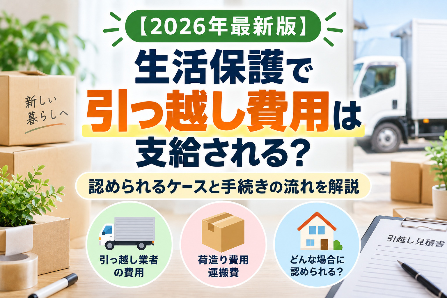 【2026年最新版】生活保護で引っ越し費用は支給される?認められるケースと手続きの流れを解説の画像