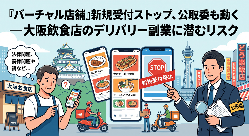 「バーチャル店舗」新規停止、大阪飲食店のデリバリー副業リスクの画像