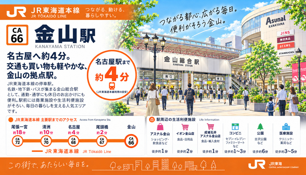 JR東海道本線「金山駅」は住みやすい？名古屋4分・5路線・再開発を解説の画像