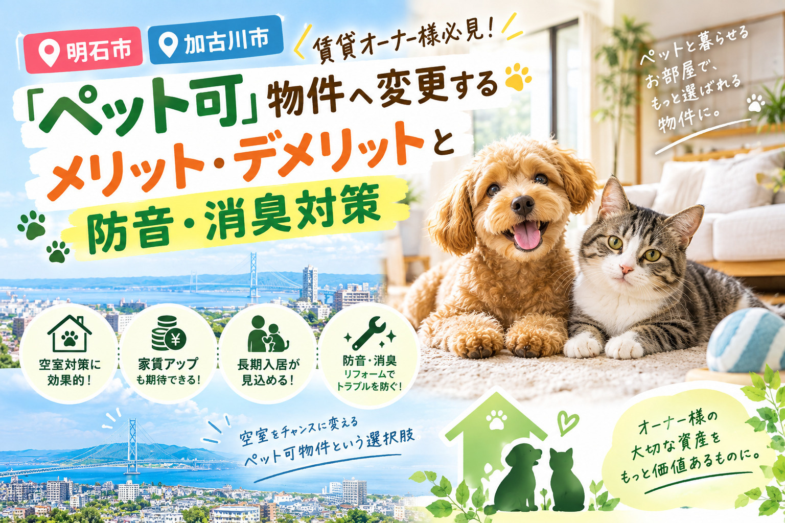 【明石市・加古川市】賃貸オーナー様必見！「ペット可」物件へ変更するメリット・デメリットと防音・消臭対策！の画像