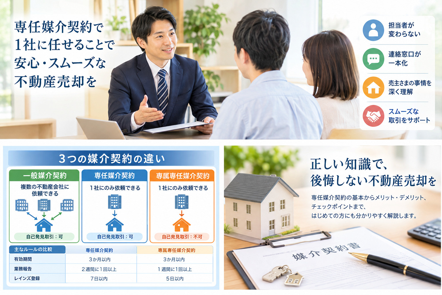 不動産売却は専任媒介で安心か?1社と直接対応するメリットを解説の画像