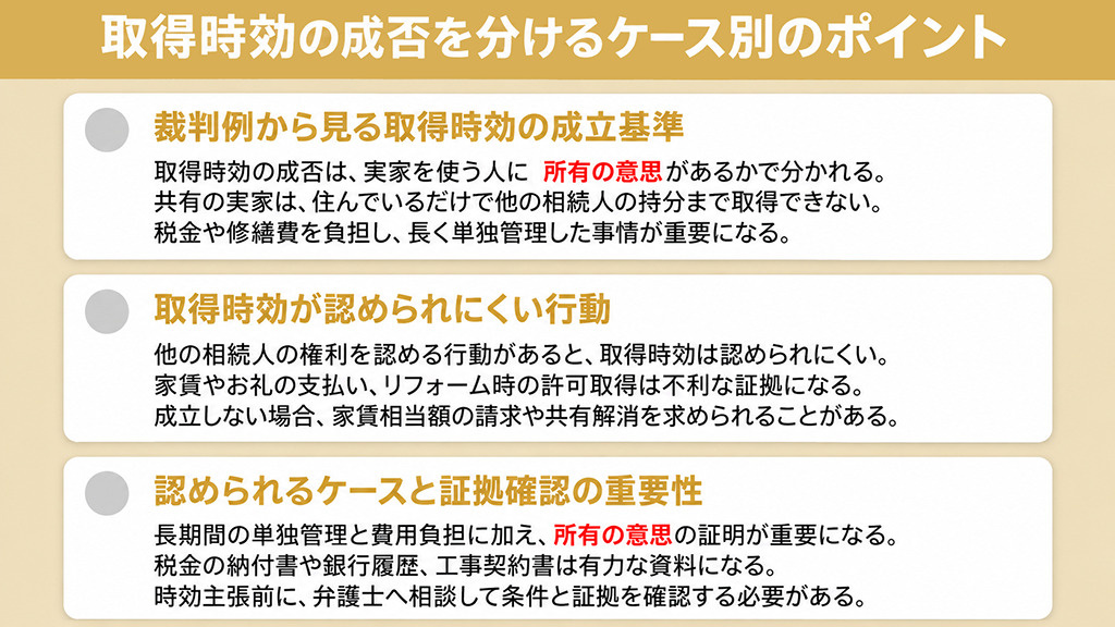 取得時効の成否を分けるケース別のポイント