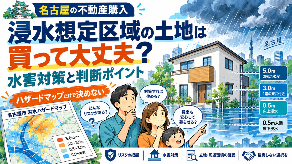 浸水想定区域の土地は買って大丈夫？水害対策と判断ポイント 【名古屋の不動産購入】の画像