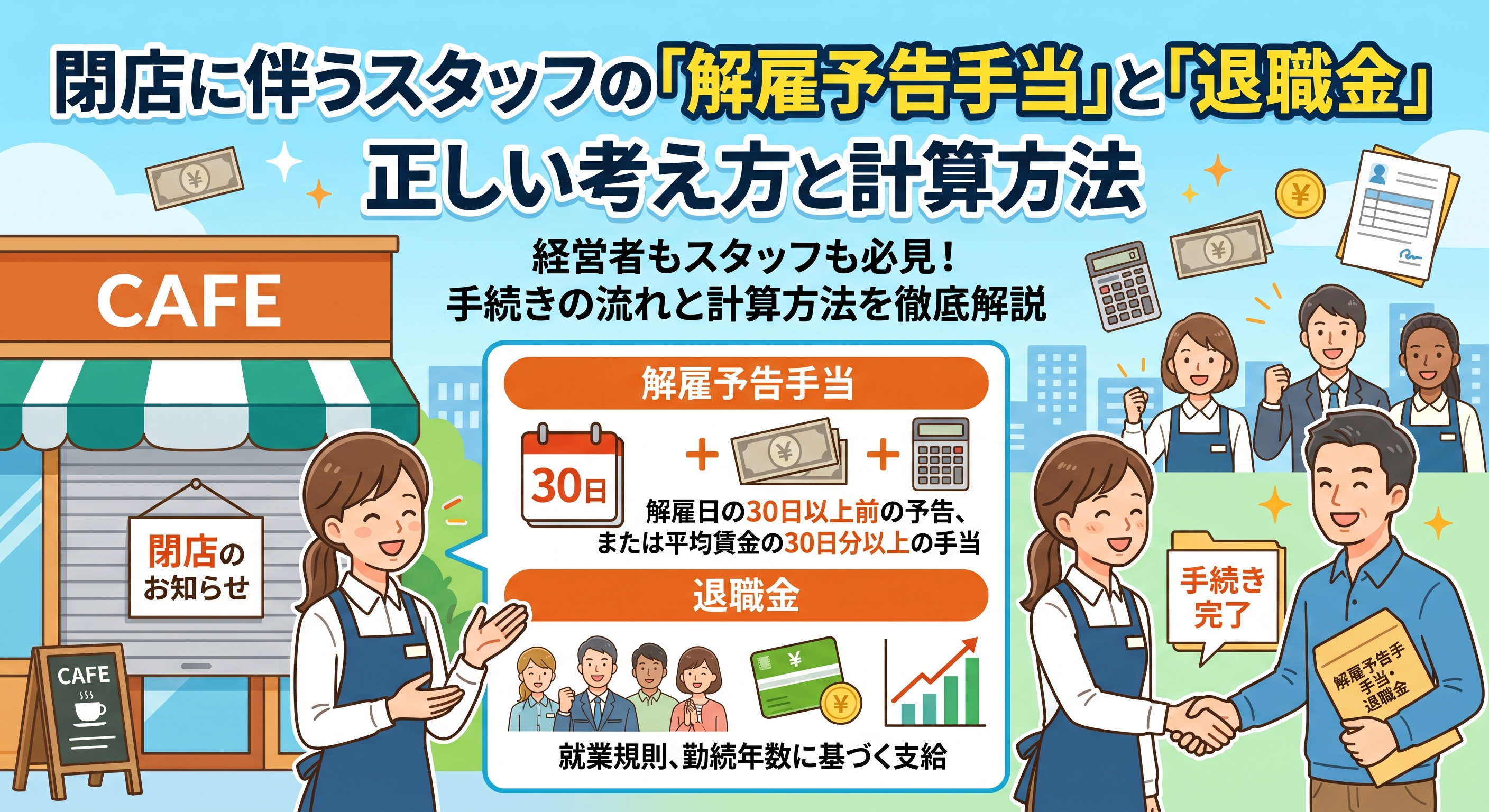 飲食店の閉店「解雇予告手当」と退職金の考え方の画像