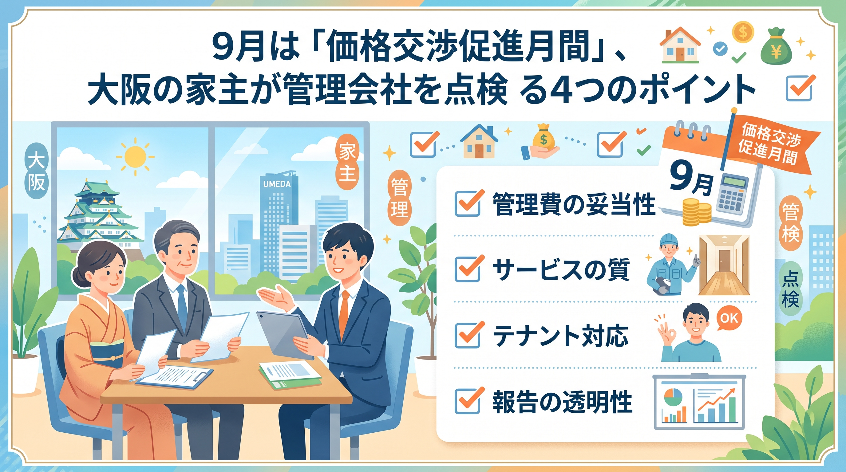 「価格交渉促進月間」大阪家主が管理会社を点検する4つの視点の画像