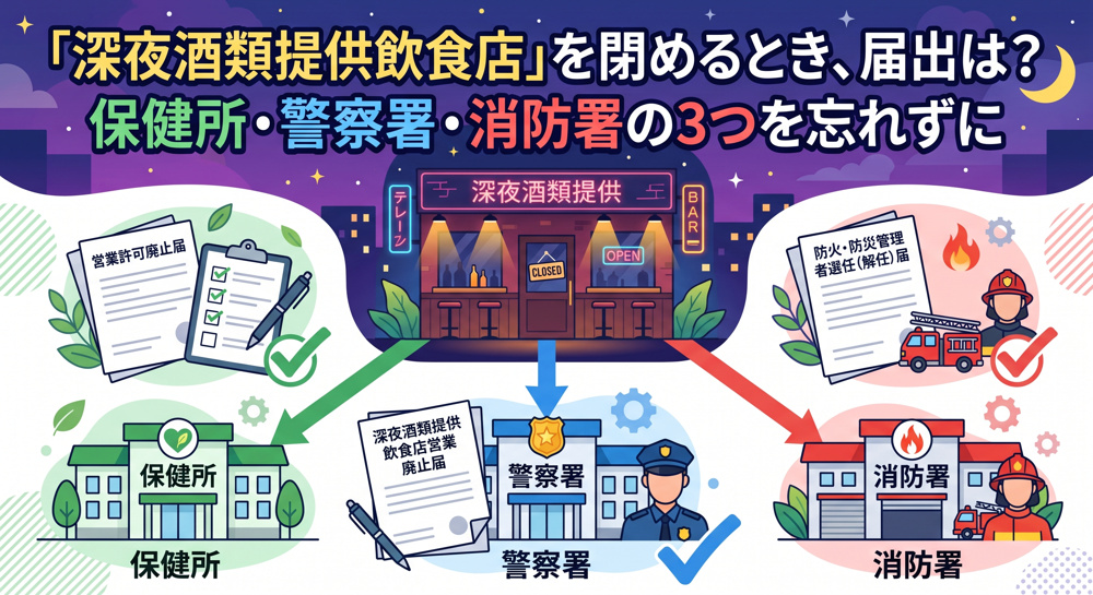 深夜営業飲食店の閉店届出｜保健所・警察・消防の3手続きの画像