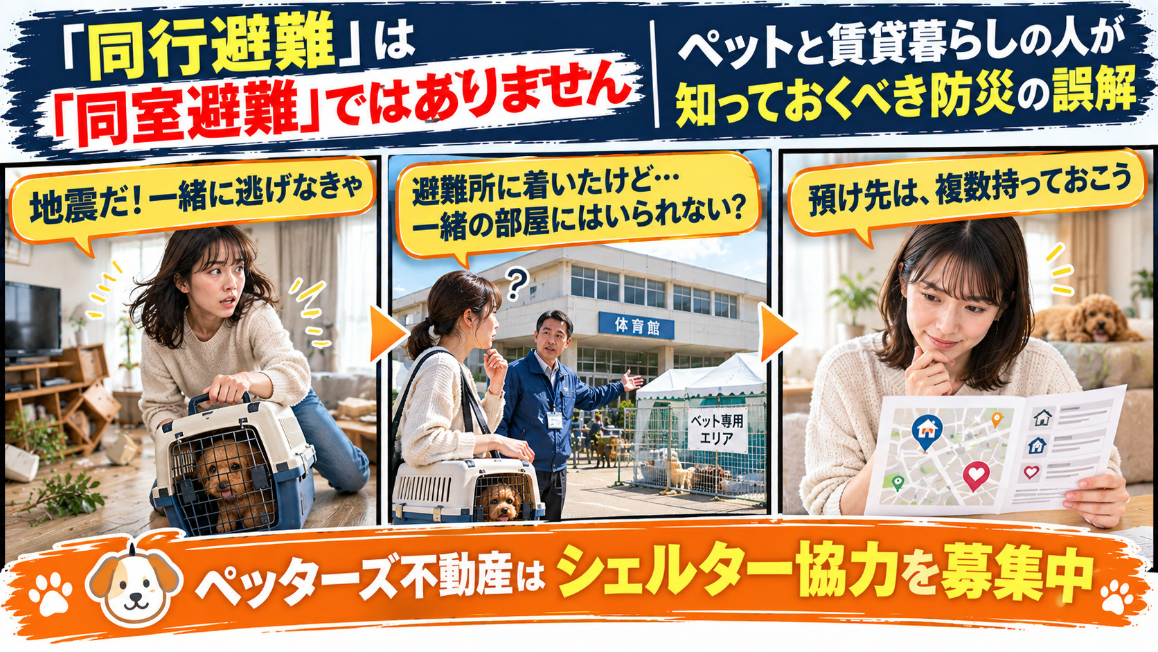 「同行避難」は「同室避難」ではありません。ペットと賃貸暮らしの人が知っておくべき防災の誤解の画像