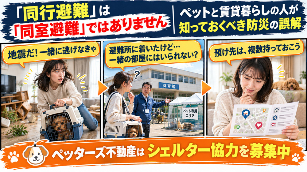 「同行避難」は「同室避難」ではありません。ペットと賃貸暮らしの人が知っておくべき防災の誤解の画像