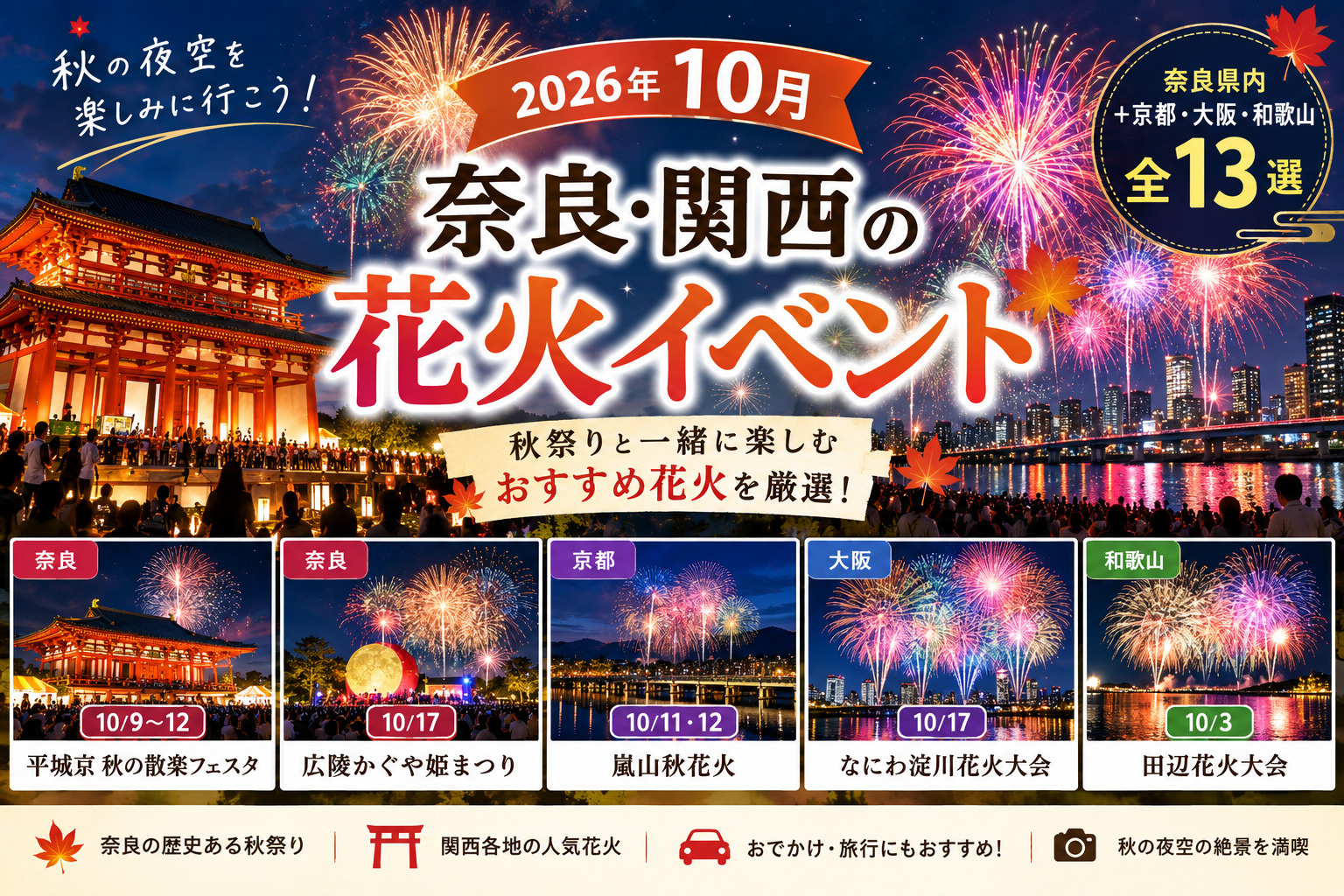 2026年10月 奈良＆関西の花火イベント13選｜秋祭りと一緒に楽しむおすすめ花火の画像