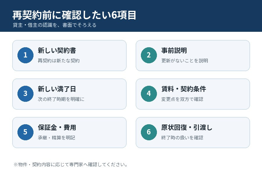 定期借家契約の再契約前に確認したい6項目