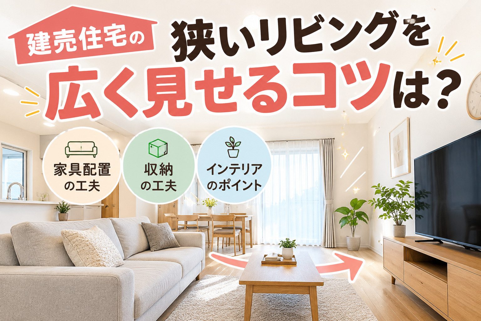 建売住宅の狭いリビングを広く見せるコツは?家具配置収納の工夫で家族がくつろげる空間にの画像