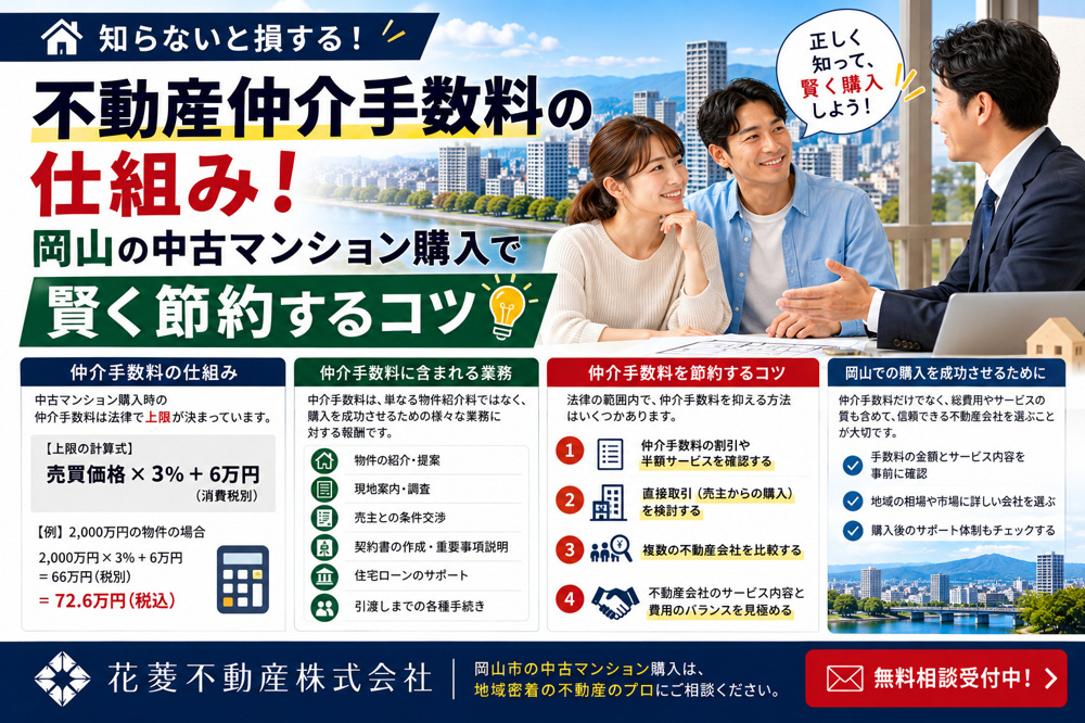 不動産仲介手数料の仕組み！岡山の中古マンション購入で賢く節約するコツの画像