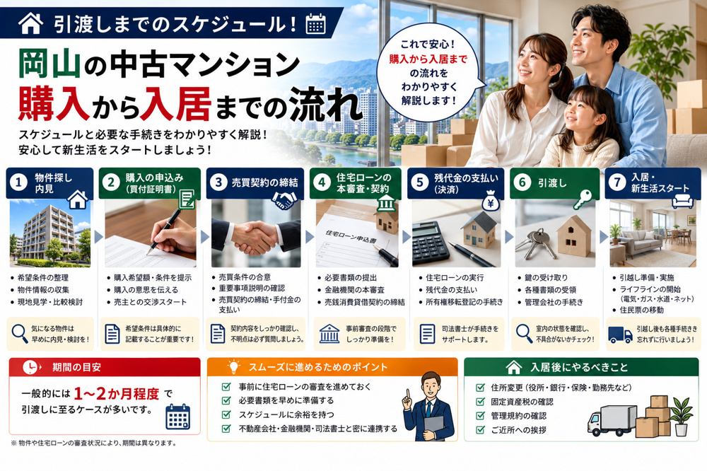 引渡しまでのスケジュール！岡山の中古マンション購入から入居までの流れの画像