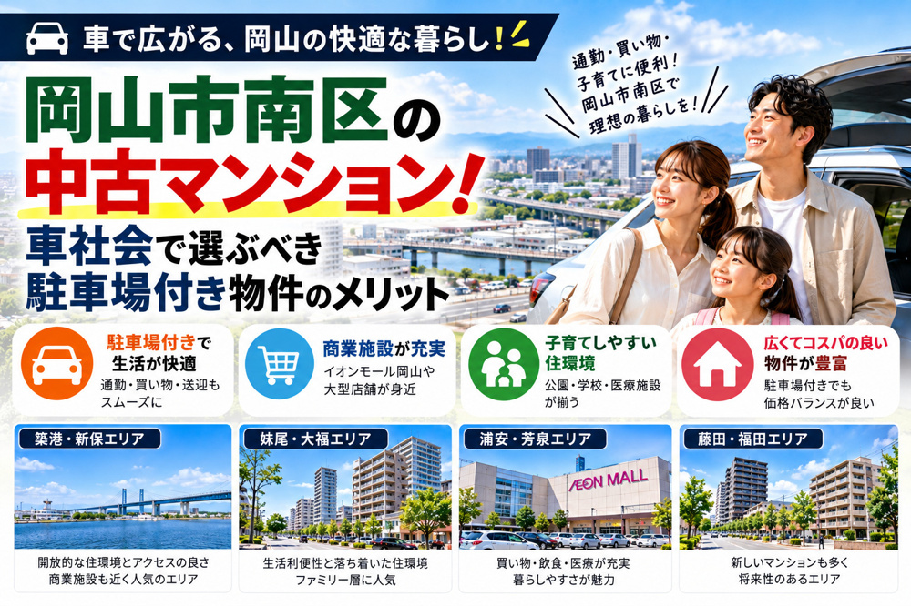 岡山市南区の中古マンション！車社会で選ぶべき駐車場付き物件のメリットの画像