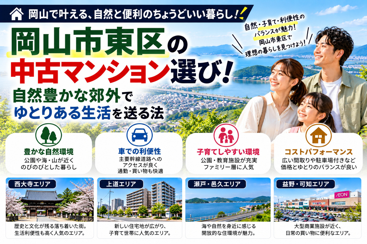 岡山市東区の中古マンション選び！自然豊かな郊外でゆとりある生活を送る法の画像