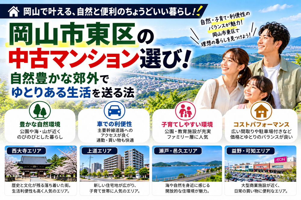 岡山市東区の中古マンション選び！自然豊かな郊外でゆとりある生活を送る法の画像