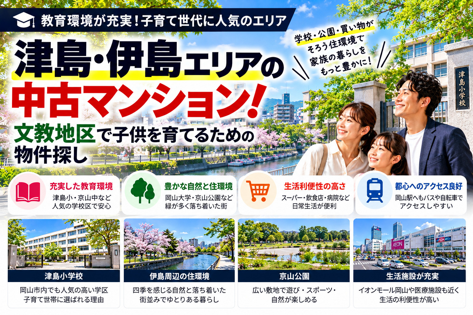 津島・伊島エリアの中古マンション！文教地区で子供を育てるための物件探しの画像