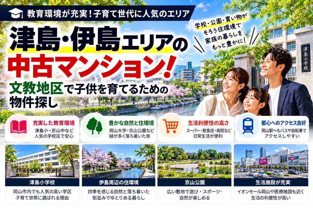 津島・伊島エリアの中古マンション！文教地区で子供を育てるための物件探しの画像