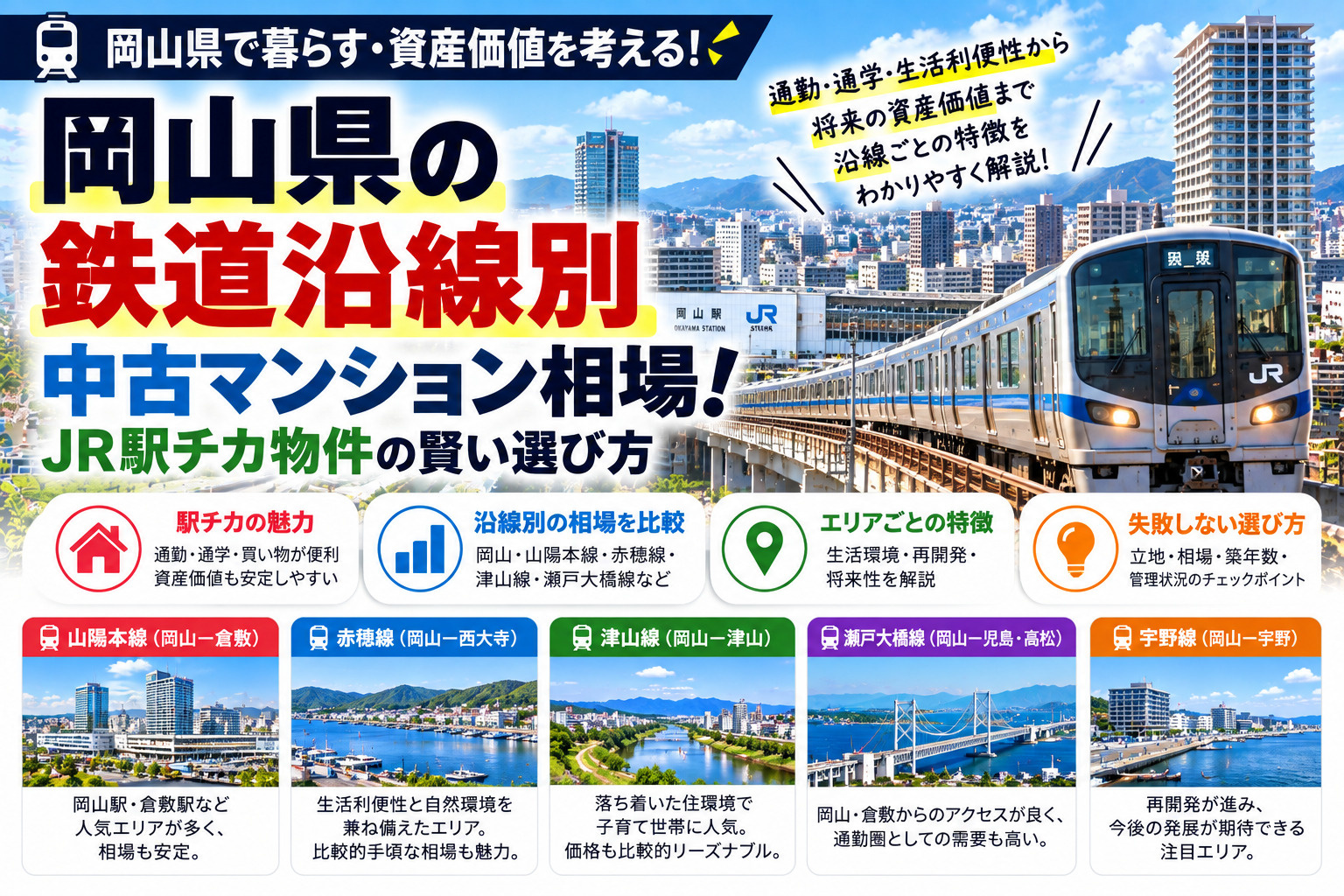 岡山県の鉄道沿線別中古マンション相場！JR駅チカ物件の賢い選び方の画像