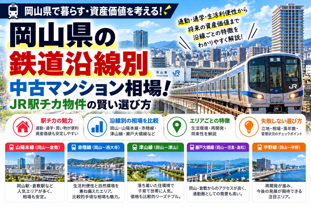 岡山県の鉄道沿線別中古マンション相場！JR駅チカ物件の賢い選び方の画像