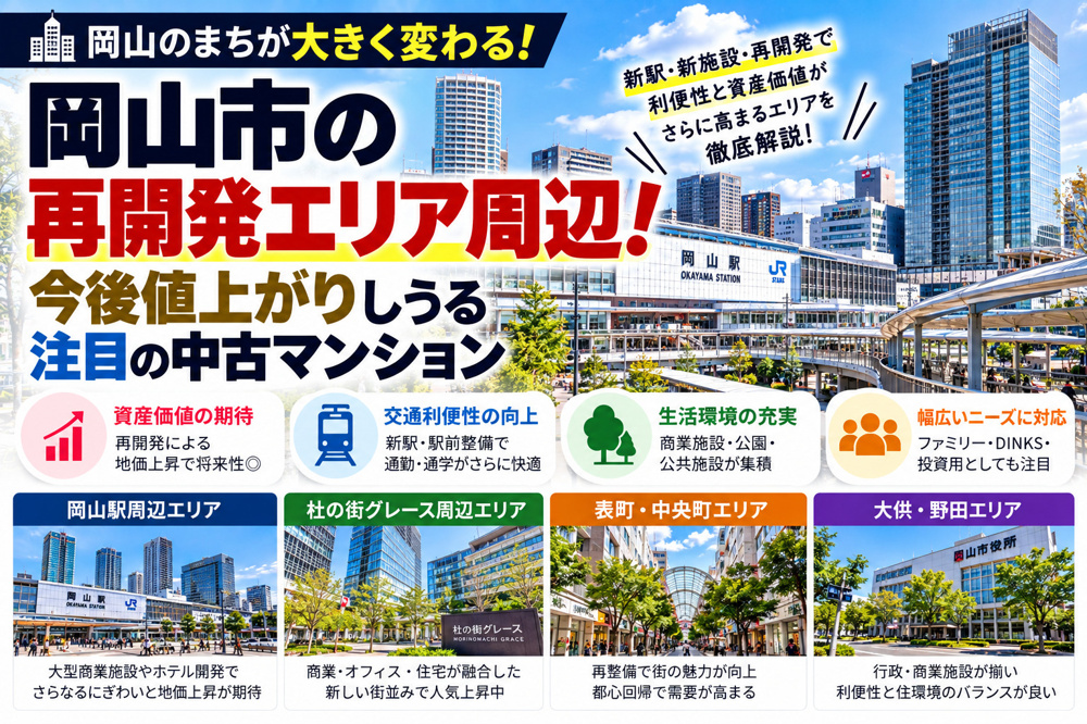 岡山市の再開発エリア周辺！今後値上がりしうる注目の中古マンションの画像