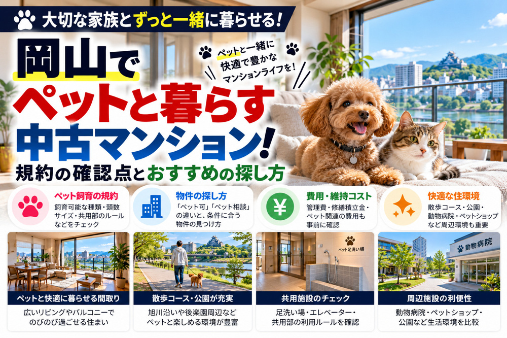 岡山でペットと暮らす中古マンション！規約の確認点とおすすめの探し方の画像