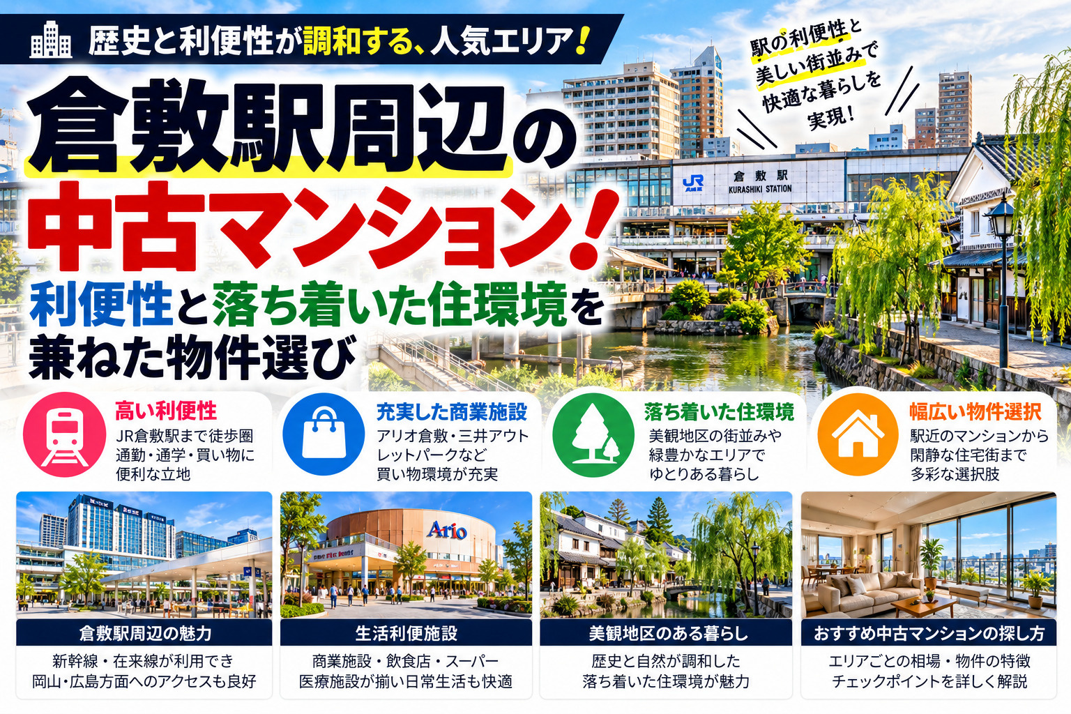 倉敷駅周辺の中古マンション！利便性と落ち着いた住環境を兼ねた物件選びの画像