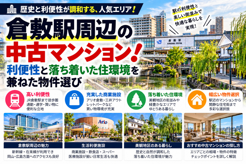 倉敷駅周辺の中古マンション！利便性と落ち着いた住環境を兼ねた物件選びの画像