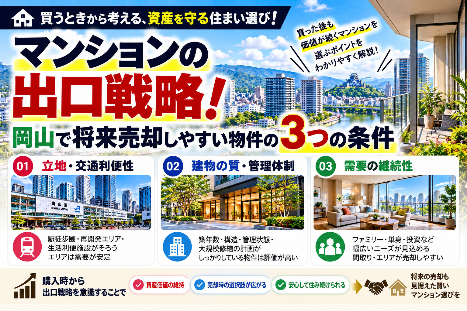 マンションの出口戦略！岡山で将来売却しやすい物件の3つの条件の画像