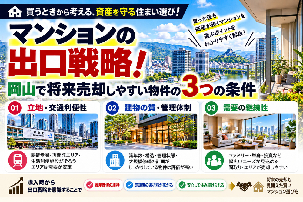 マンションの出口戦略！岡山で将来売却しやすい物件の3つの条件の画像