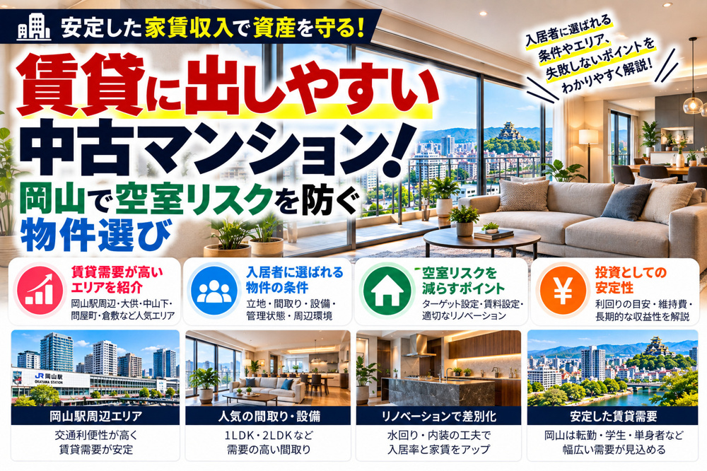 賃貸に出しやすい中古マンション！岡山で空室リスクを防ぐ物件選びの画像
