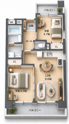 レイセニット北大阪 2LDK 間取り図