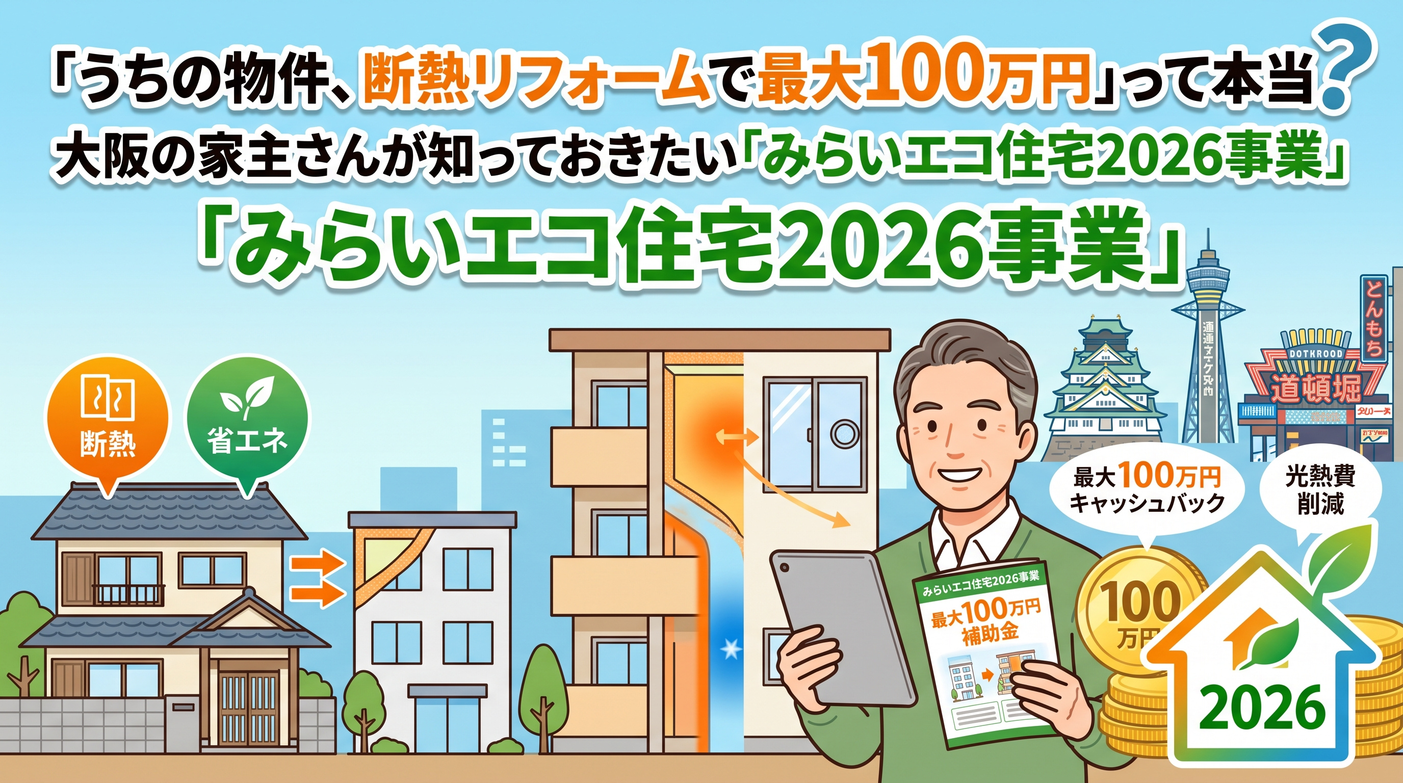 大阪家主向け「みらいエコ住宅2026」断熱改修最大100万円の画像