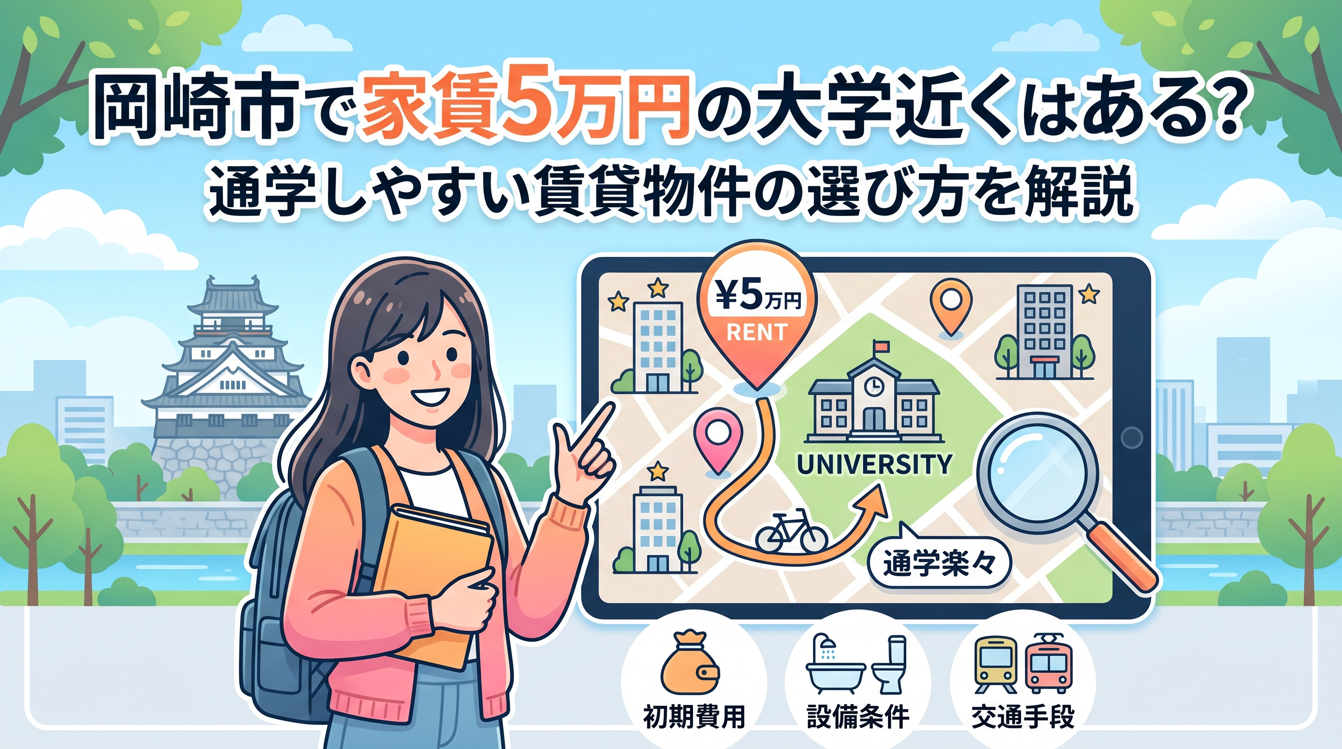 岡崎市で家賃5万円の大学近くはある?通学しやすい賃貸物件の選び方を解説の画像