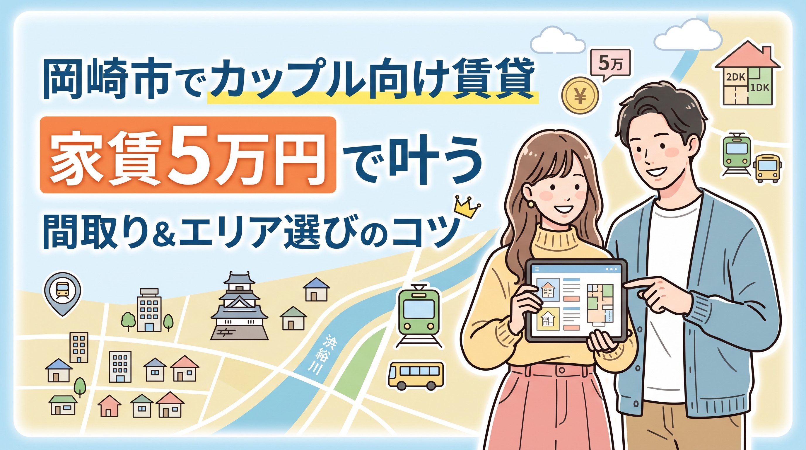 岡崎市でカップル向け賃貸を探すなら?家賃5万円で叶う間取りとエリア選びのコツの画像