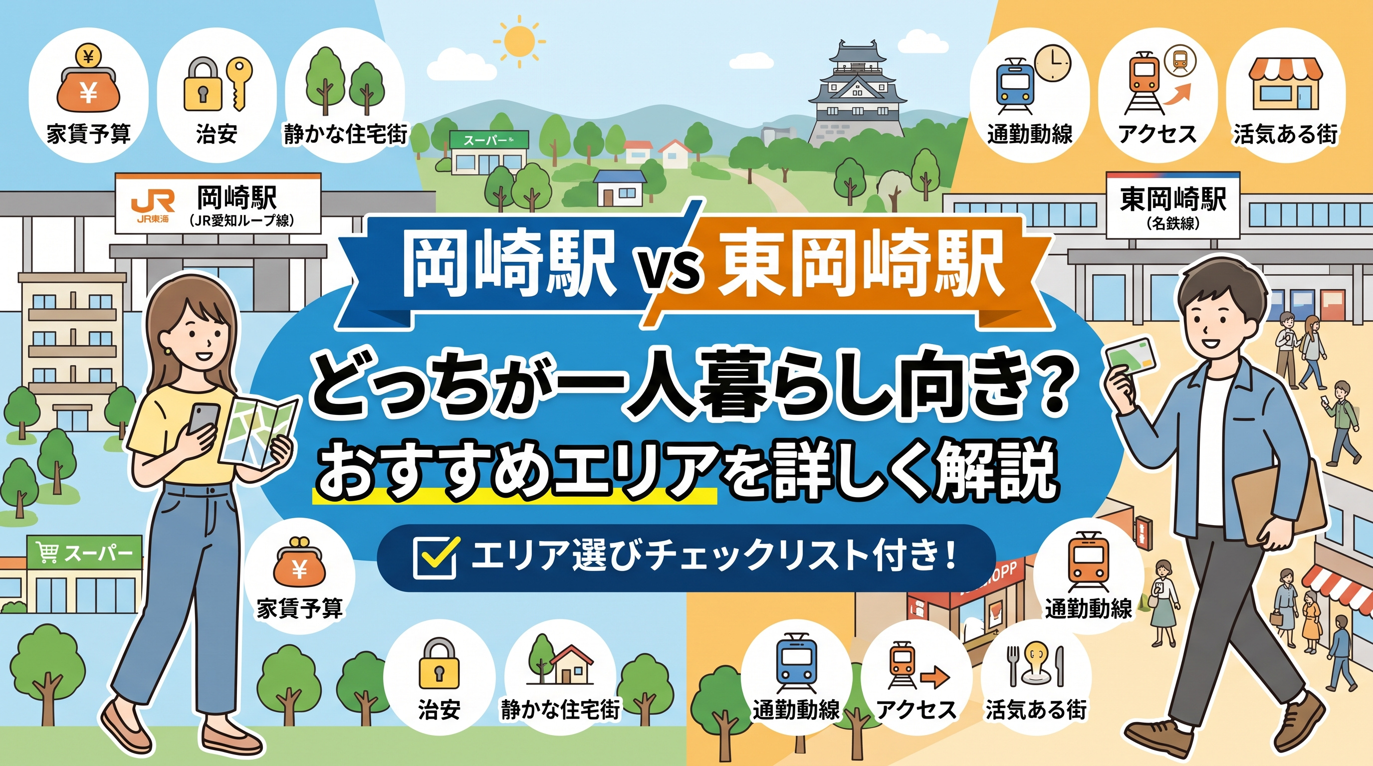 岡崎駅と東岡崎駅どっちが一人暮らし向き？おすすめエリアを詳しく解説の画像