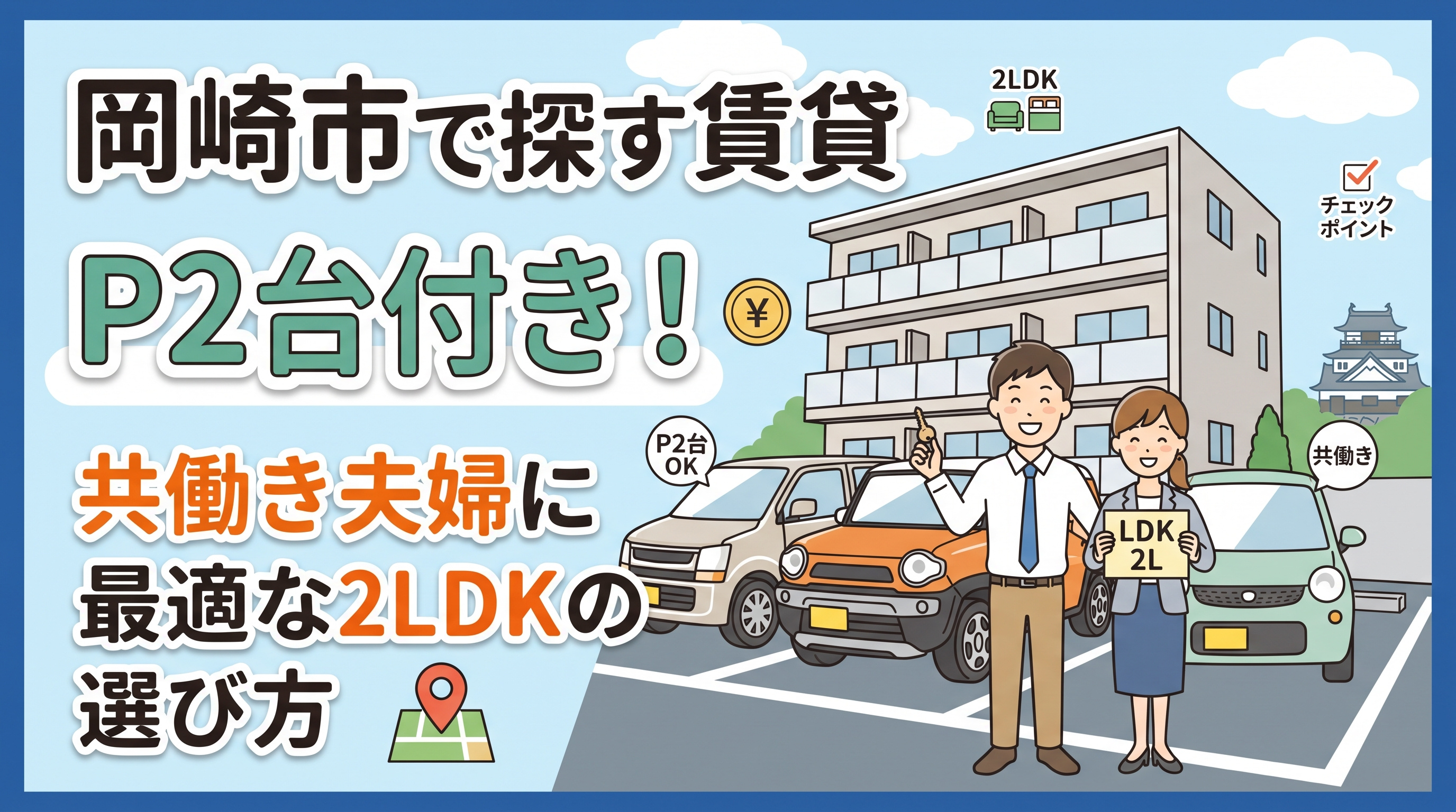 岡崎市で探す賃貸のコツは駐車場2台付き!共働き夫婦に最適な2LDKの選び方を解説の画像