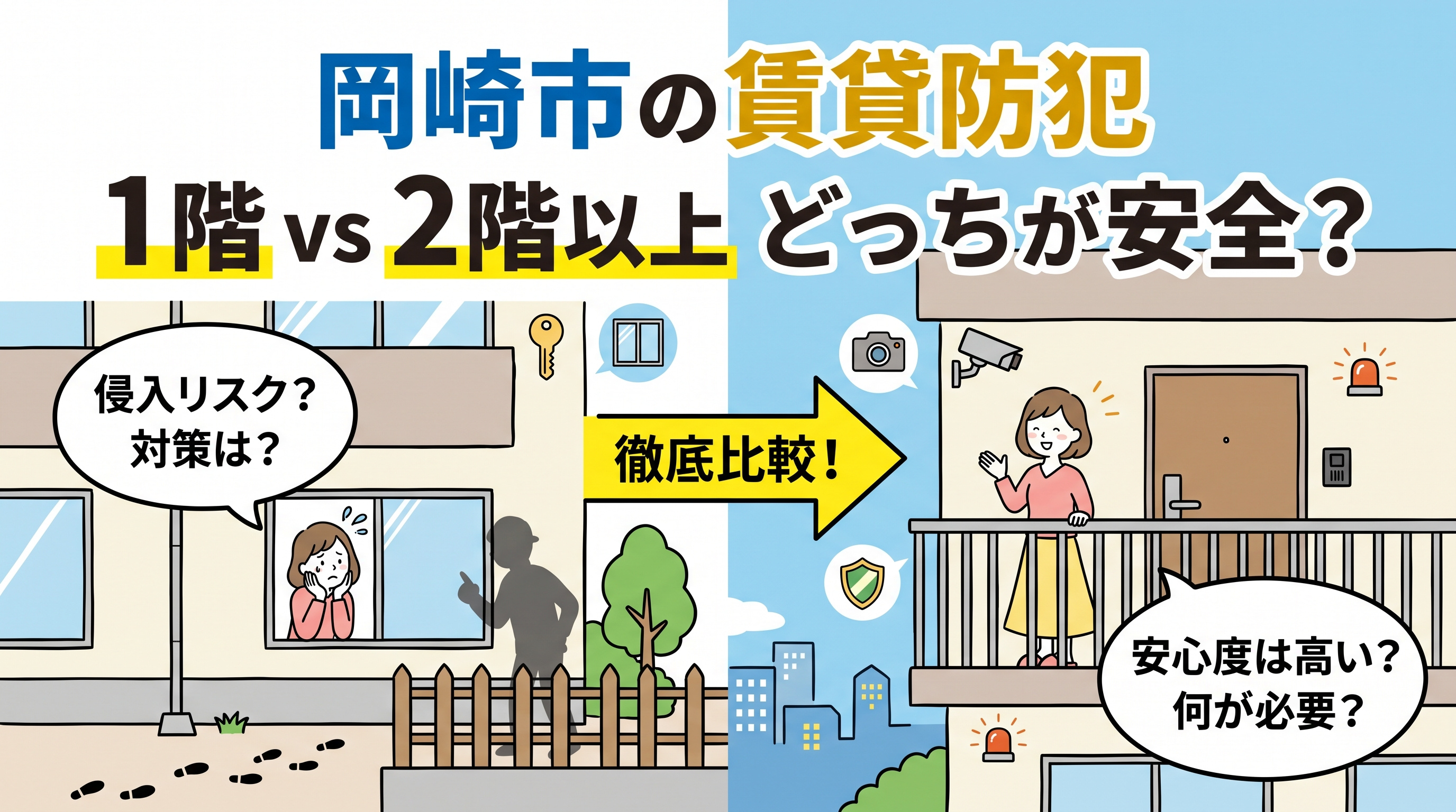 岡崎市の賃貸は防犯面で1階と2階以上どっちが安全?侵入リスクと設備を比較して安心できる選び方を解説の画像