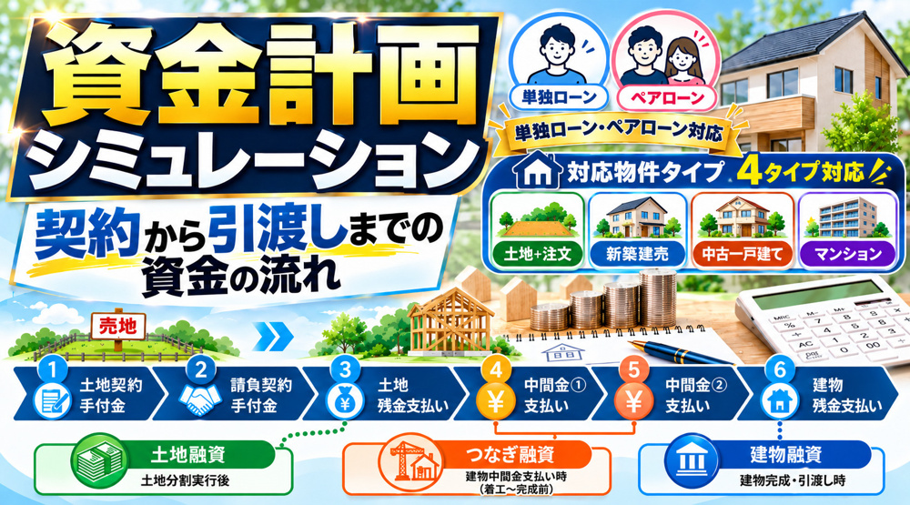 資金計画シミュレーション＆契約から引渡しまでの資金の流れ【単独・ペアローン選択タイプ】の画像