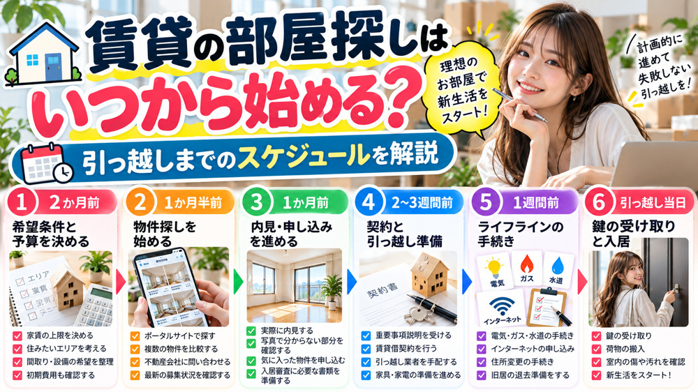  賃貸の部屋探しはいつから始める？引っ越しまでのスケジュールを解説の画像