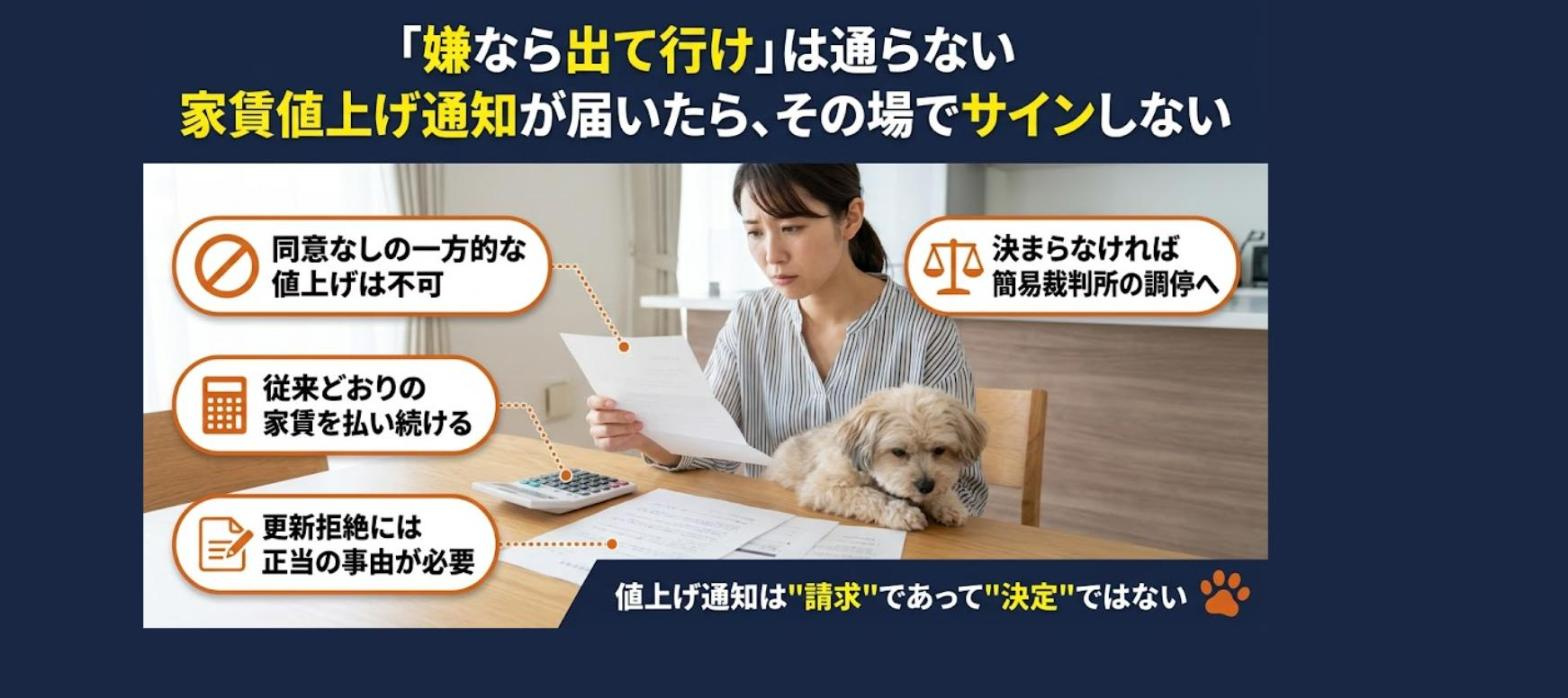「嫌なら出て行け」は通らない 家賃値上げ通知が届いたときの断り方――借地借家法32条と