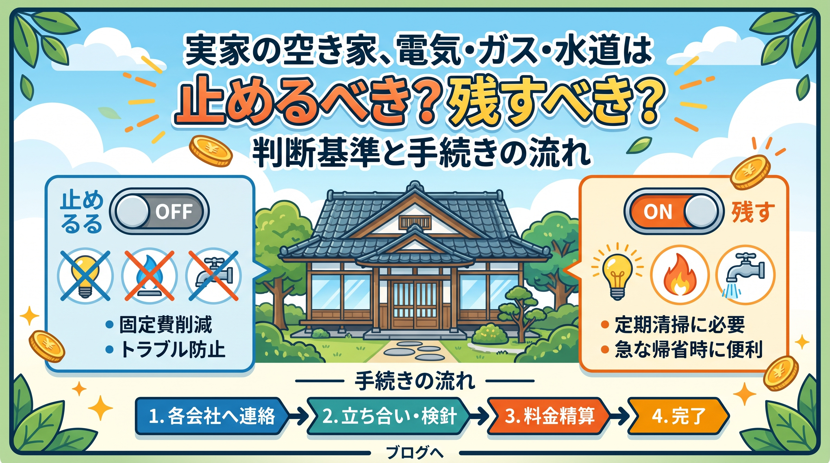 「空き家の電気・ガス・水道」止める?残す?判断基準の画像