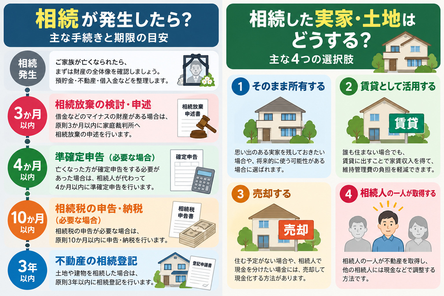 相続が発生した後の3か月・4か月・10か月・3年の主な手続き期限