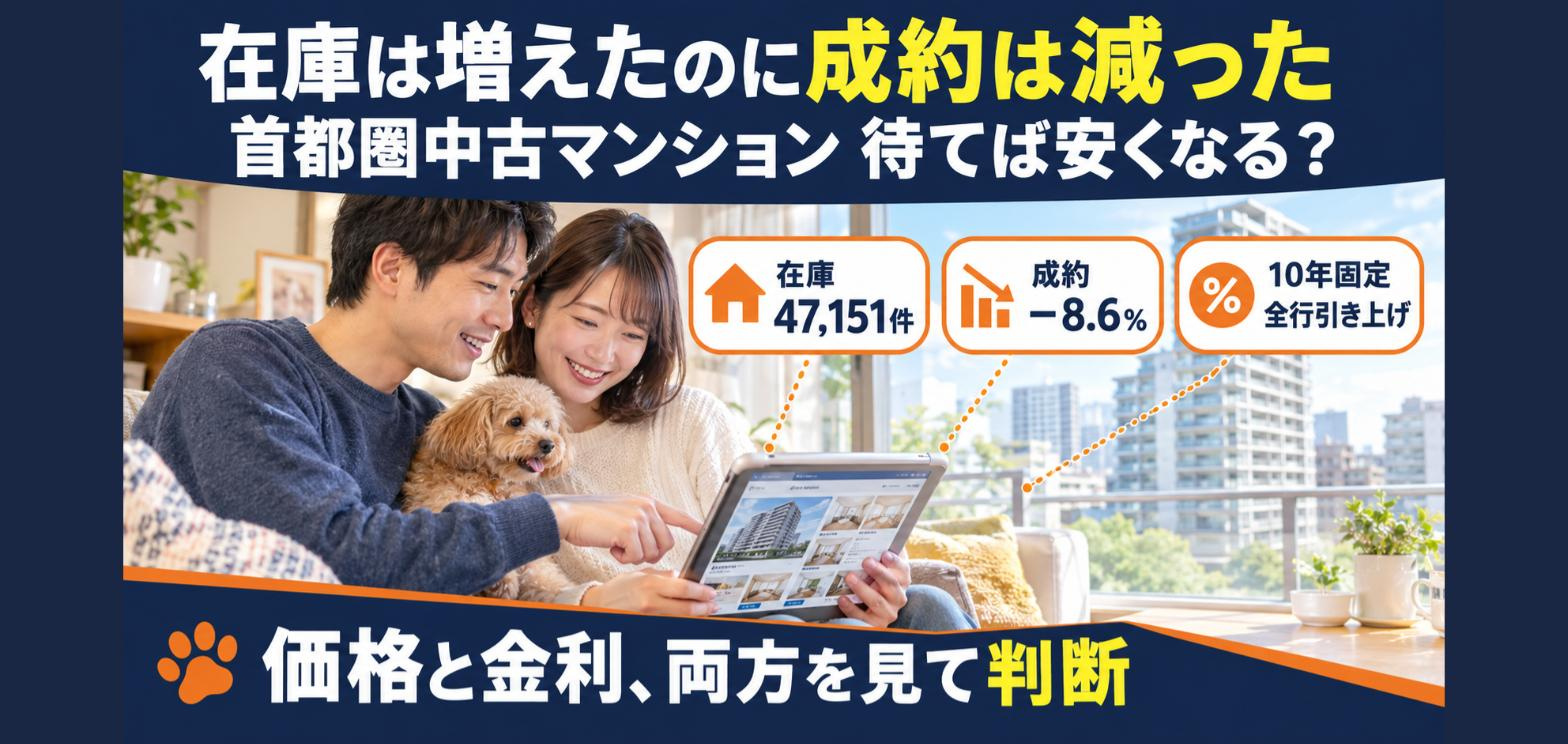 「在庫は増えたのに成約は減った」首都圏中古マンション、東京−13.9%・埼玉+2.3%で割れた2026年7月――
