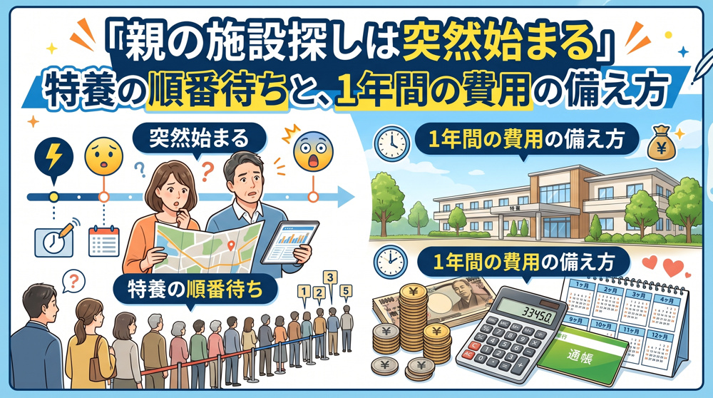 「親の施設探しは突然」特養の待ち時間と費用の備えの画像