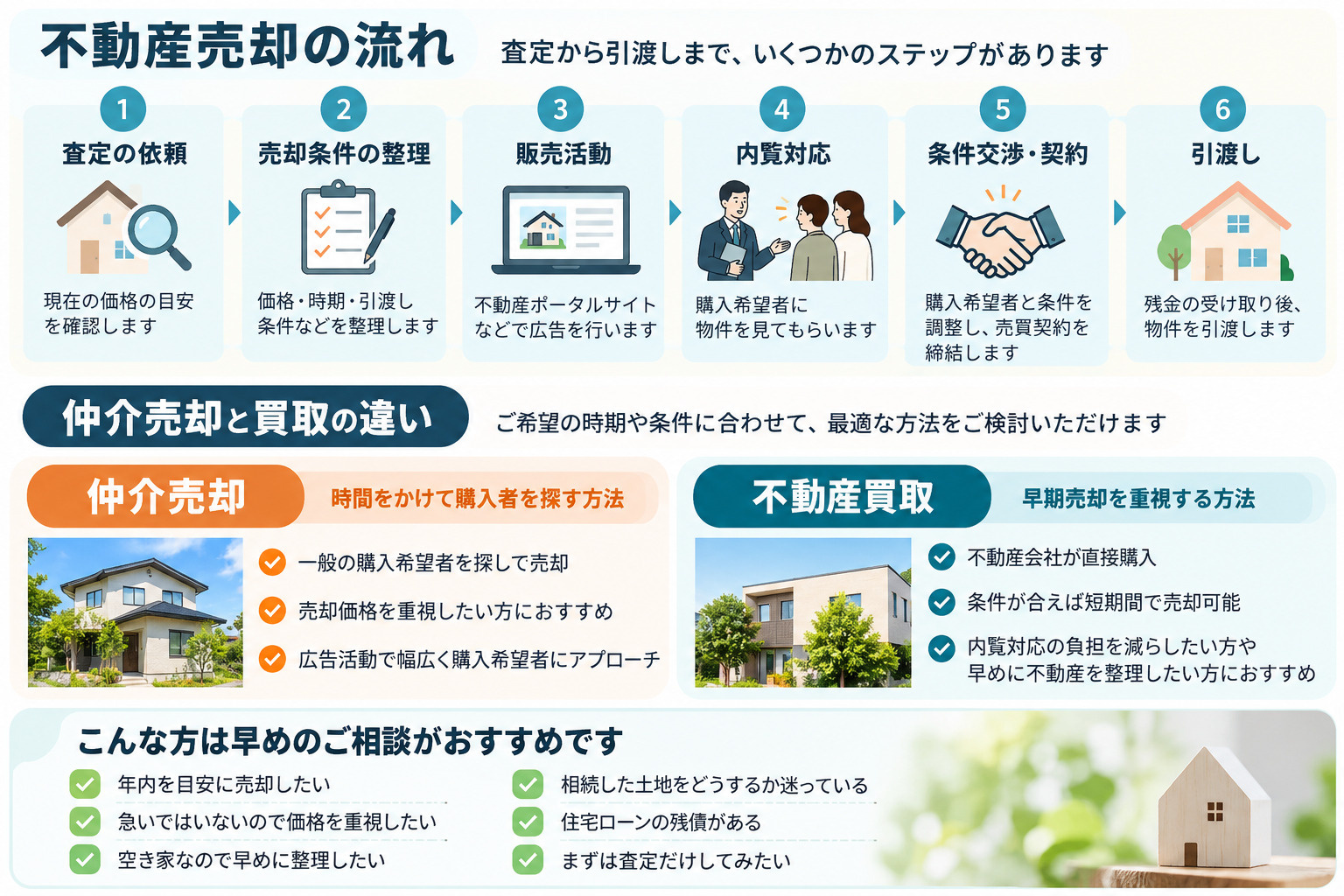 不動産売却の流れと仲介売却・不動産買取