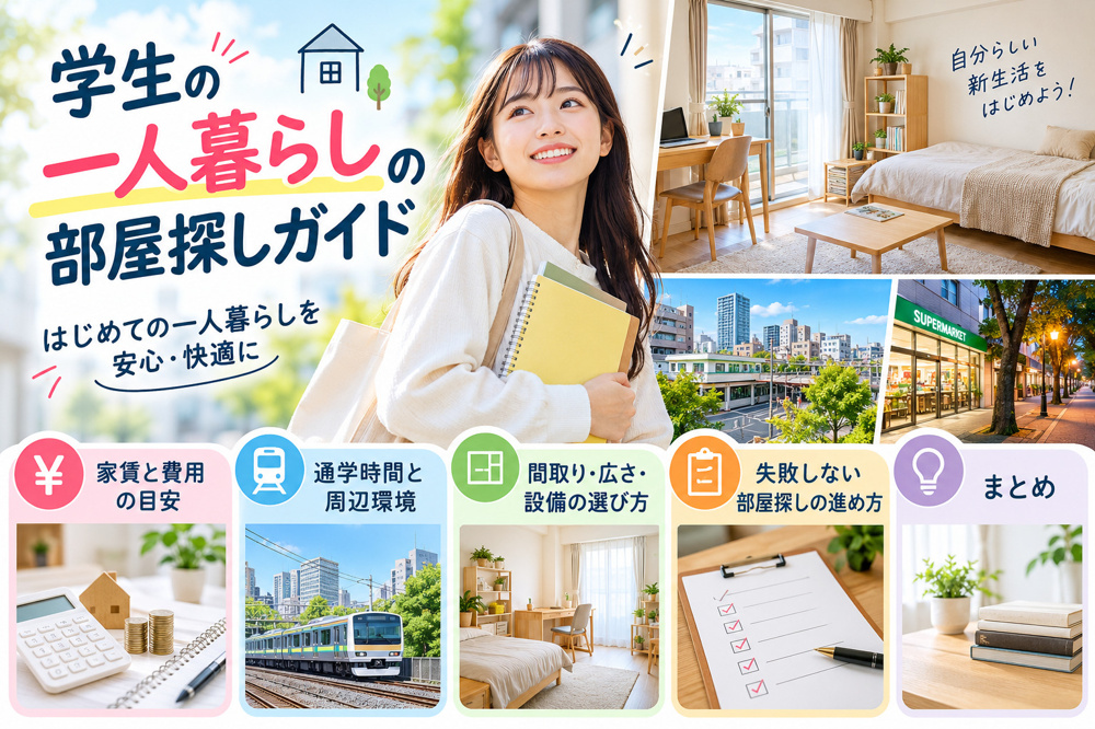 一人暮らしを始める学生必見の部屋探し術！失敗しないポイントをわかりやすく解説の画像