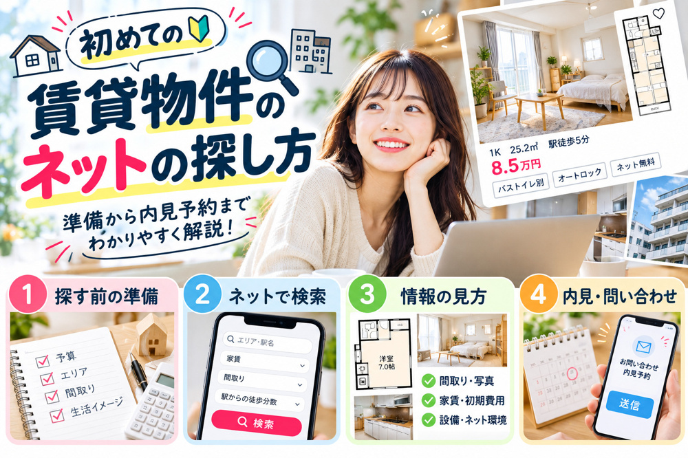 賃貸物件をネット探しする初心者必見！初めての一人暮らしで失敗しない選び方の画像