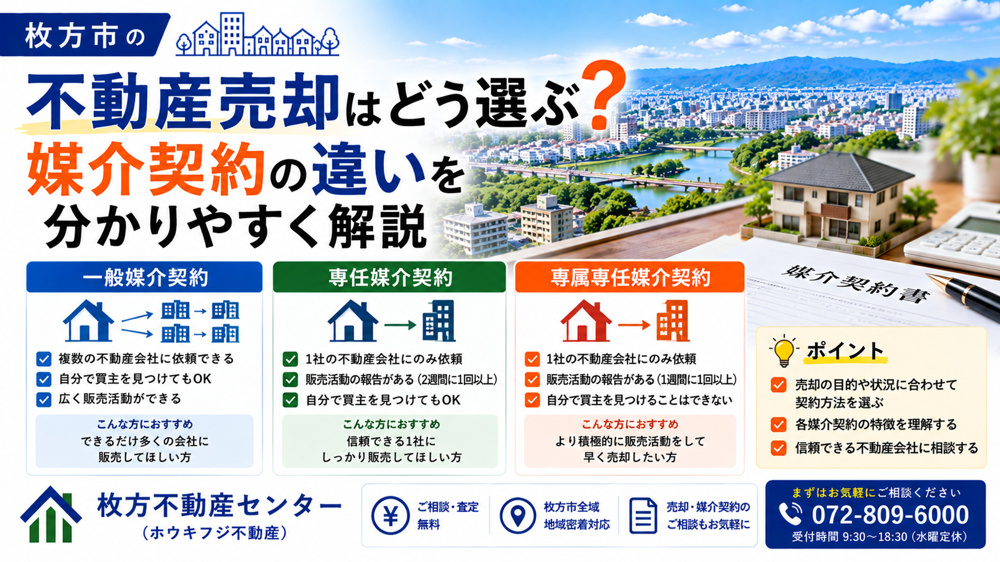 枚方市の不動産売却はどう選ぶ？媒介契約の違いを分かりやすく解説の画像